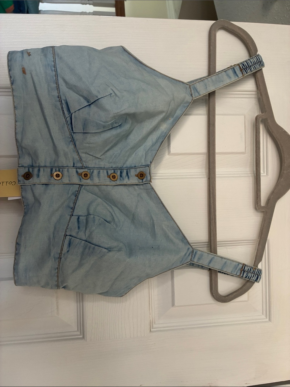 Light Blue Denim Crop Top with Front Buttons